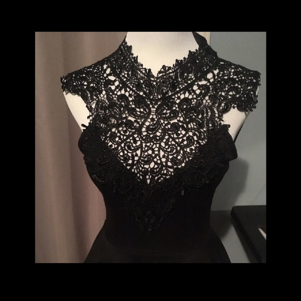 Black Lace Halter Peplum Top